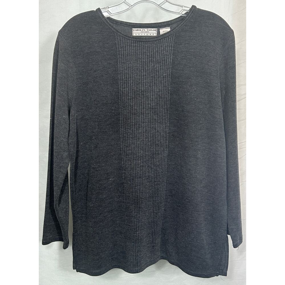 Carolyn Taylor Leisure Women’s Dark Gray Long Sleeve Ribbed Knit Top Size S
